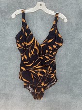 Miraclesuit One Piece Swimsuit Women  s 12 Black Leaf Print Tummy Control Ruched
