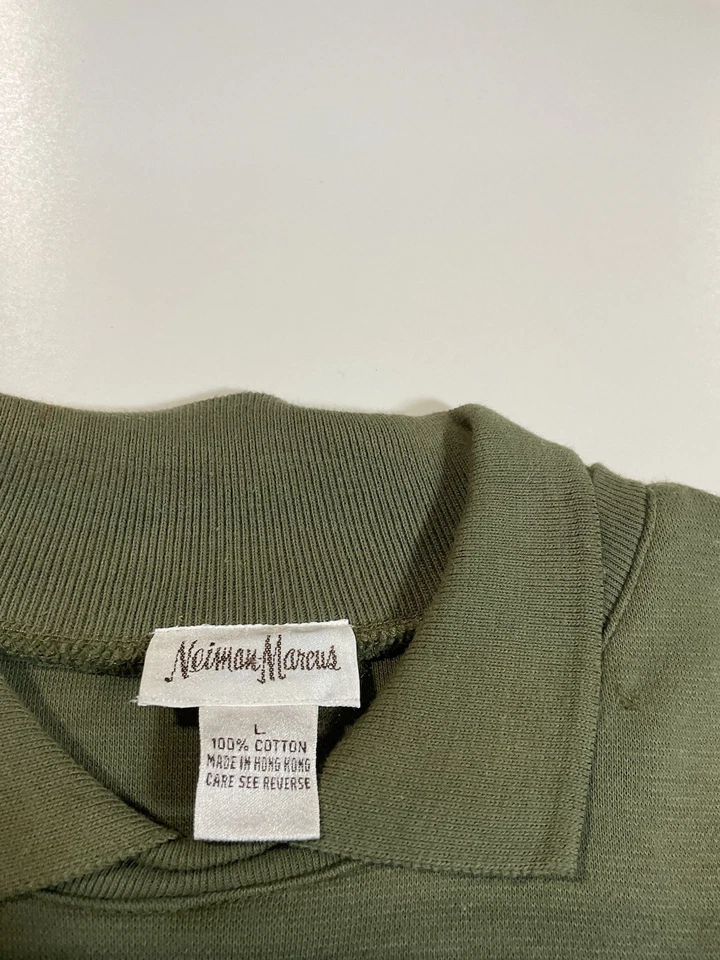 Sudadera De Colección Neiman Marcus Cuello Blanco Talla M Oliva Bolsillo Preppy Años 90 Foto 4 de 4