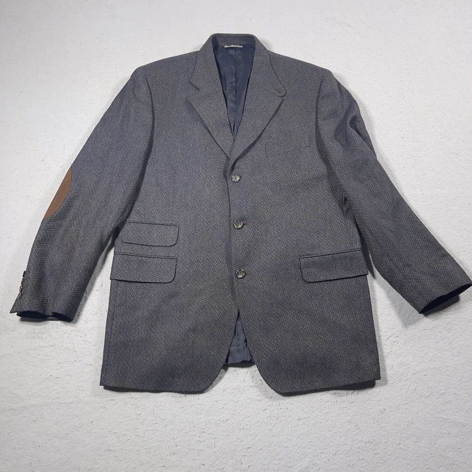 Jack Victor Blazer Mens 42 Blue Wool Elbow Patch Sport Coat Herringbone Jacket - Image 2 of 4