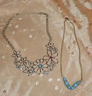 2 VTG Chokers 1 silver tone with flowers and 1 gold tone with 6 blue stones, NEW — photo 2