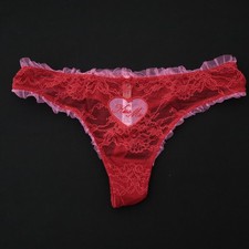 NEW Victoria's Secret VTG 2020 Lace Ruffle Frilly Heart Thong Panties MEDIUM