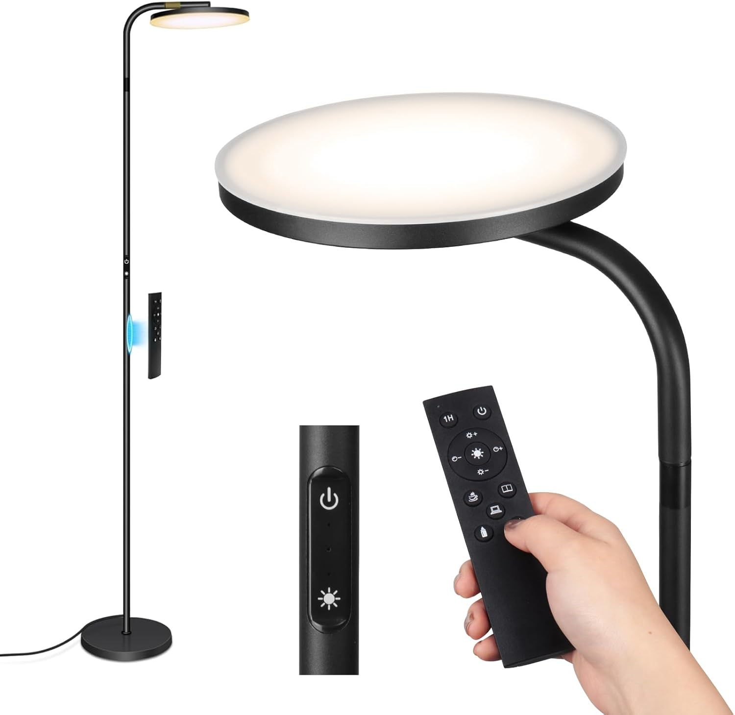 36W LED Floor Lamp with Remote & Touch Control, 350 Brightness Levels, Adjustable Standing Light