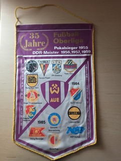 Wimpel DDR BSG Wismut Aue Stand 1985 Gegner im Europapokal und Intertoto Cup