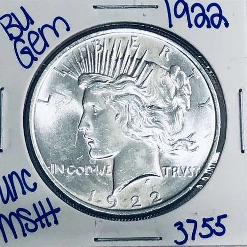 1922 BU UNCIRCULATED SILVER PEACE DOLLAR AUTHENTIC U.S. MINT FREE SHIPPING 3755