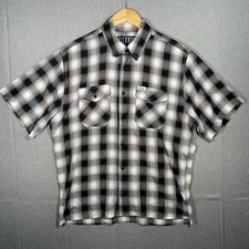 Dixxon Men L Hawthorne Plaid Short Sleeve Pearl Snap ButtonUp Bamboo Blend Black