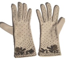 Vtg 1950s beaded Ivory 100 Stretch Nylon Formal glove Women's One Size Fits All