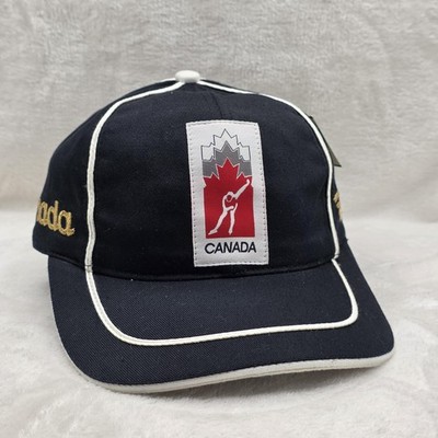 Team Canada Hat Cap Speed Skating Mens Strap Back Black White Olympics Ice Skate
