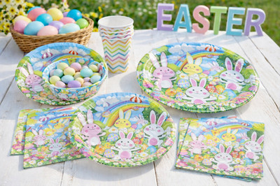 Ostern Papier Partygeschirr Konvolut Einweggeschirr Tassen Teller Servietten Schüsseln