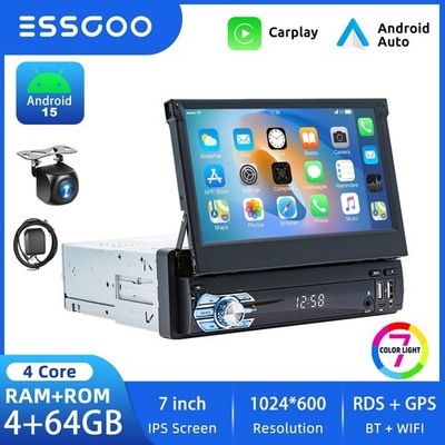 7'' Car Stereo Radio 1DIN Apple CarPlay Head Unit FM BT GPS Camera Wifi BT 4+64GB