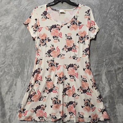 Bobbie Brooks A Line Dress XL White Pink Floral Soft Comfort Casual Cottagecore
