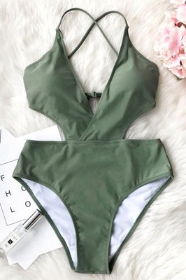 NWT Cupshe She s The Man Green Plunge Monokini One-Piece Swimsuit Women s M