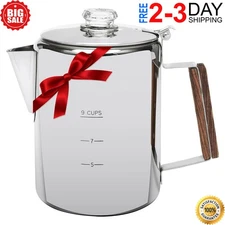 Vintage Camping Stove Top Percolator Coffee Maker Pot Stainless Steel Heavy Duty