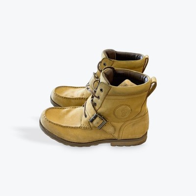 Polo Ralph Lauren Wheathill Tan Leather Moc Toe Buckle Boots Mens 9D H15