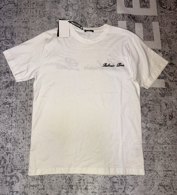 Balmain Men's White Logo Crew Neck Short Sleeve T-Shirt, Size M