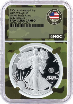 #ad 2025 W $1 Silver Eagle 250th Anniv U.S. Army Privy NGC PF69 UCAM ER Camo Core $299.00
