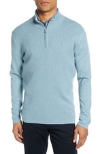 Zachary Prell Mens Higgins Cotton  Cashmere Quarter Zip Sweater L Dark Aqua