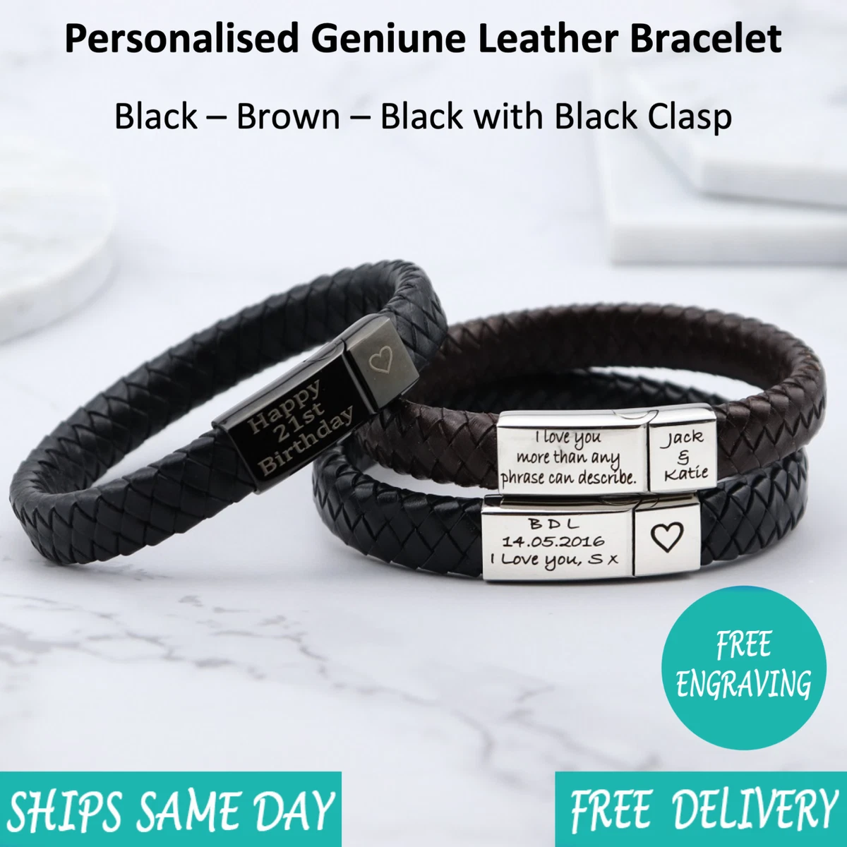 Treat Republic Personalised Men's Gothic Cross Leather Bracelet | very.co.uk