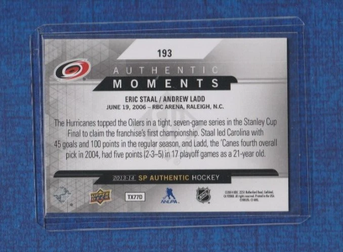 2013-14 Upper Deck SP Authentic Moments # 193 Eric Staal / Andrew Ladd - Image 2 of 2