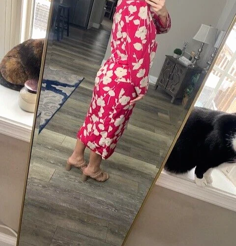 Vestido vintage peplum para mujer talla 14 granate y crema estampado floral Foto 2 de 4