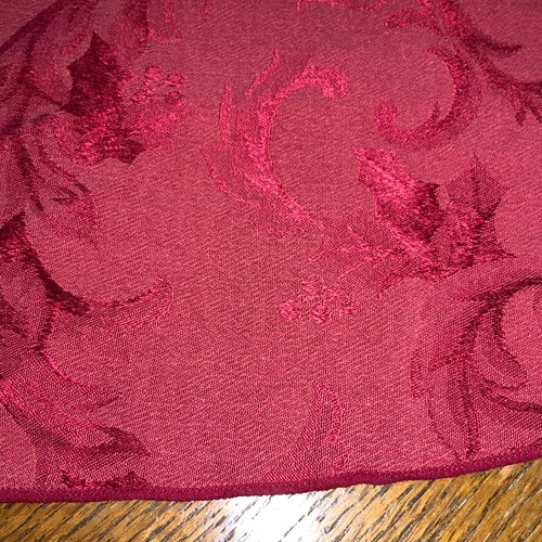 Red Round Tablecloth 66” embossed floral pinkish tint reversible - Picture 5 of 8