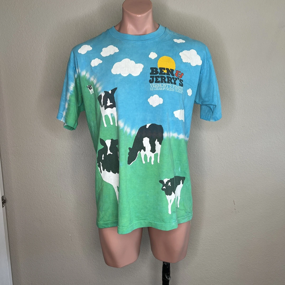 Vintage 90s Ben Jerry s All Over Single Stitch Liquid Blue T Shirt Euphoria