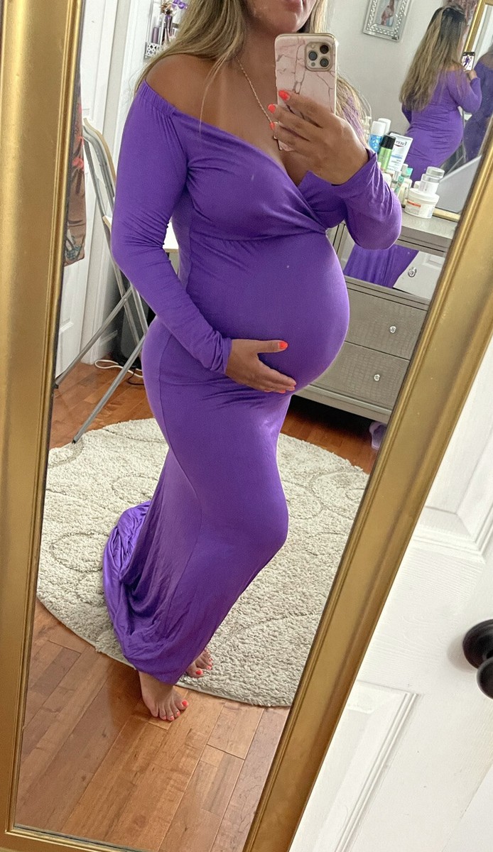 Purple Maternity Maxi Dress Photography Shoot Gown Mermaid Bottom