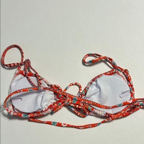 Bikini da bagno SHEIN rosa rosso verde bianco floreale triangolo cravatta regolabile piccolo - Foto 4 di 6
