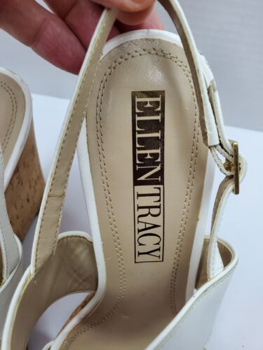 Sandalias de cuña Ellen Tracy con cordones para mujer talla 9M cuero blanco punta abierta - Imagen 4 de 10