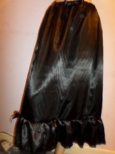 BLACK SATIN PETTICOAT 35" FRILLY HEM LACE TRIM  LONG 30-46 WAIST SATIN BOWS