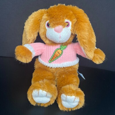 Kids of America Brown Bunny Rabbit Plush Pink Carrot Sweater 9'' Stuffed Animal