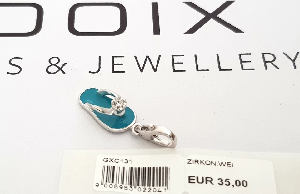GOOIX Silber 925 Charm Charms Anhänger Zehentrenner Sandale türkis Zirkon neu 26 - Bild 2 von 2