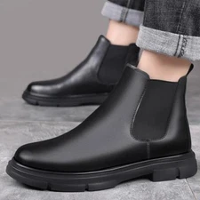 Men‘s Pull on Workwear Biker Motorcycle Flats Casual Chelsea Boots Shoes Elegant