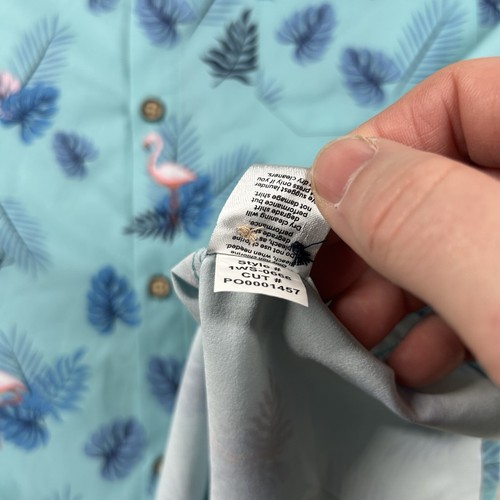 Mizzen Main Shirt Mens Small All Over Print Tropical Flamingo Leeward Aloha Blue - Picture 5 of 8