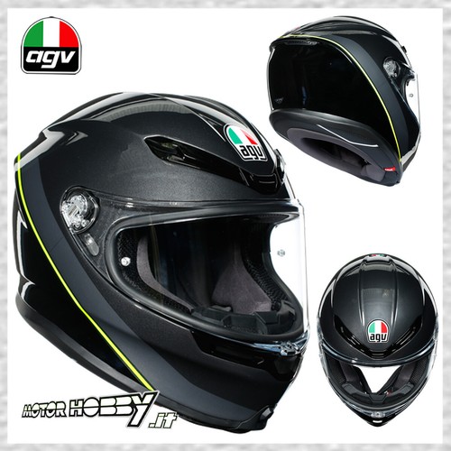CASCO INTEGRALE IN FIBRA AGV K6 MINIMAL PURE GUNMETAL/BLACK/YELLOW TAGLIA L  | eBay