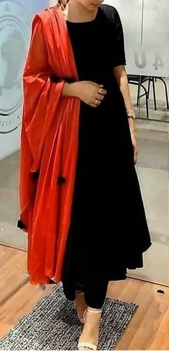 Anarkali Kurta Plazo Black Rayon 