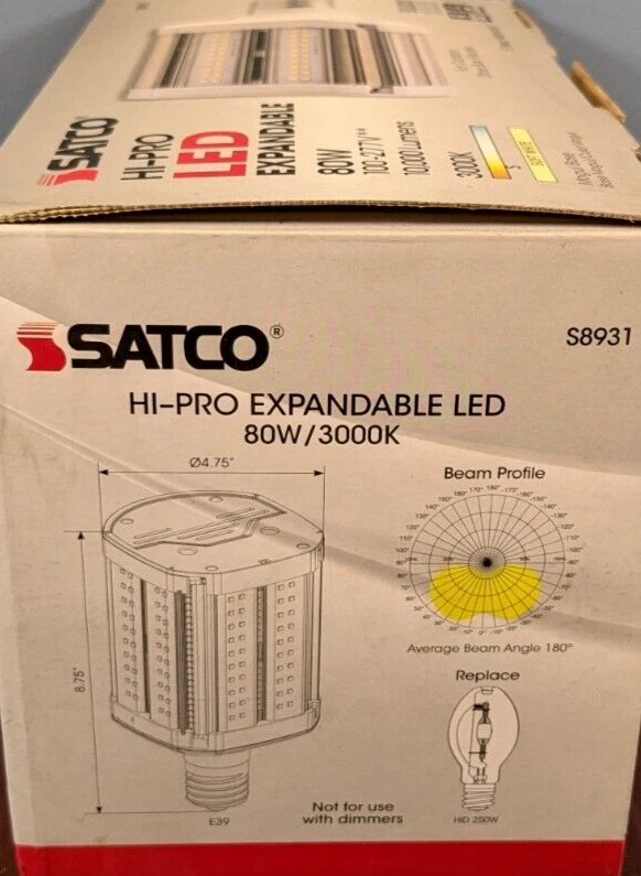 SATCO HI-PRO LED EXPANDABLE 80W 3000K 100-277V OUTDOOR SHOE BOX MOGUL BASE S8931 - Image 3 of 4