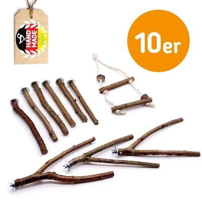 VOGELGALERIA Sitzstangen für Wellensittich 10x Vogelstangen Vogelzubehör Käfigzubehör