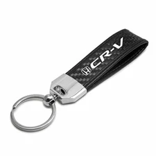 Honda CR-V Real Carbon Fiber Leather Key Chain with Black Stitching