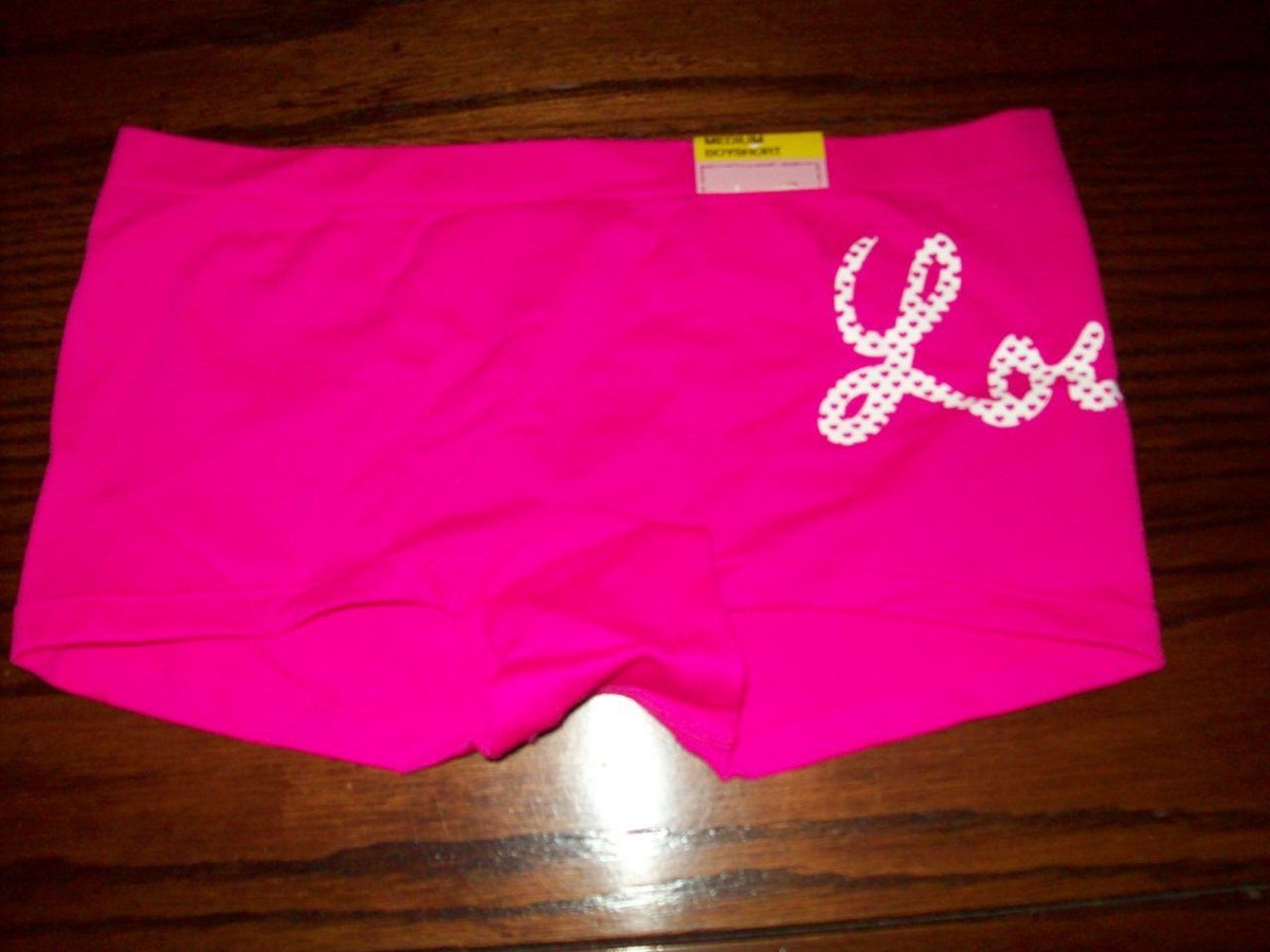 NWOT JENNI NYLON SPANDEX BOYSHORT PANTIES PINK LOVE TEXT M | eBay
