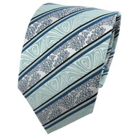 Tigertie Seidenkrawatte Mint GrüN Schwarz Silber Gestreift - Krawatte Seide