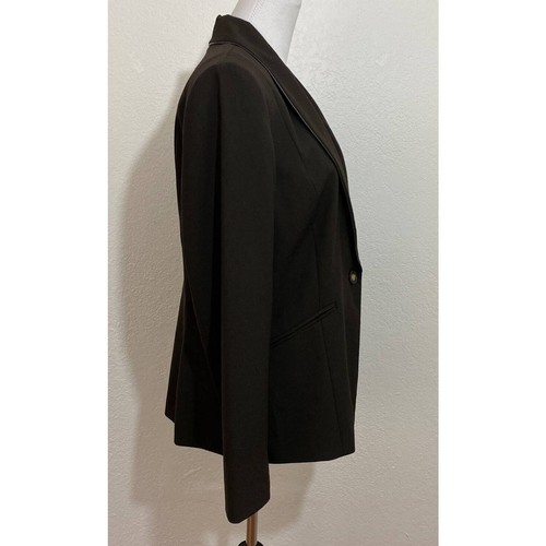 NWT Alex Marie Sz 14 Brown 1-Button Blazer Slit Sleeve Faux Leather Piping $149 - Picture 5 of 9