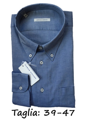 CAMICIA UOMO OXFORD BLU ANTICO BORGO BUTTON DOWN MARCUS MANICA LUNGA CASUAL  FIT
