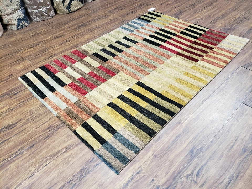 Modern Tibetan Rug 4' x 5' 9" Abstract Handmade Carpet Soft Wool Multicolor Nice - Image 2 of 4