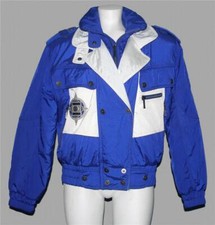 Vtg Head Cobalt Blue Zipper Snaps Dbl Collar 4-pkt Quilted Lining Jacket Wm's 12