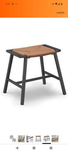 Stools Table Height Chair Backless Kitchen Saddle Brown Rope Weave Pattern Seat - Picture 4 of 6
