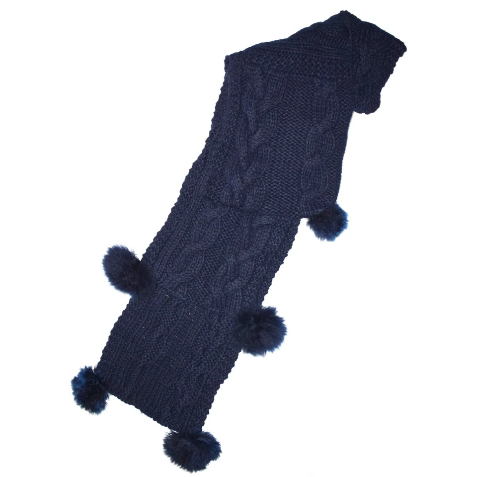 One Piece Long Baby Alpaca Blend Hooded Hat Scarf Women and Men - Navy Blue - Image 4 of 4