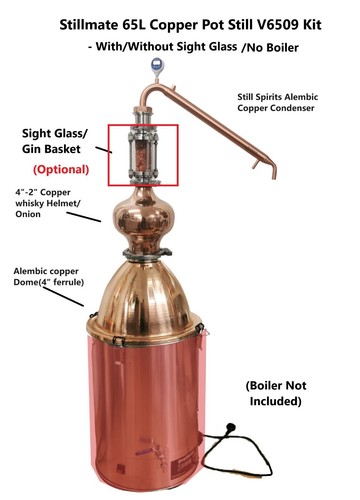 StillMate 65L Copper Pot still Kit V6509 Top Parts with Copper dome No Boiler