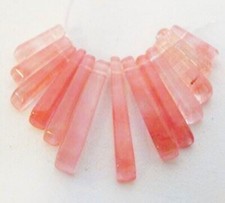 Genuine Cherry Quartz Egyptian Fan Bead Set -Collar- Bib -Pendant- 13 pc Collar