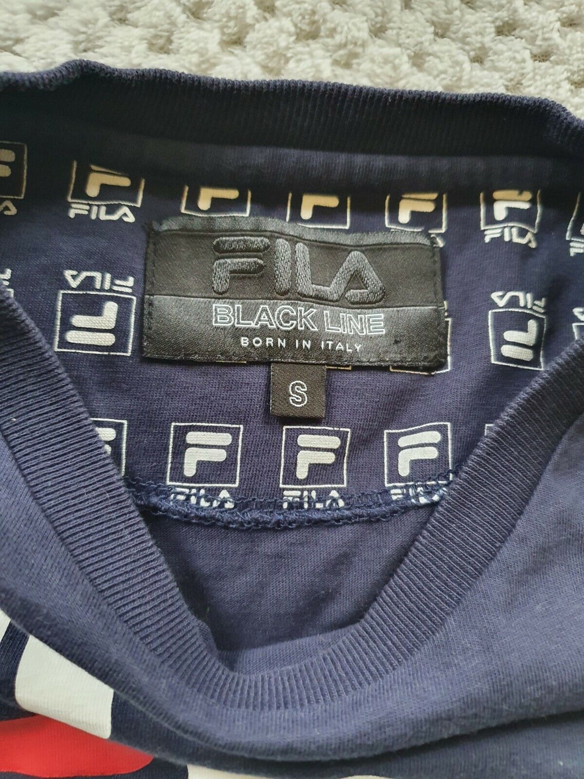 T Shirt Fila Blu Retrò Linea Nera Small