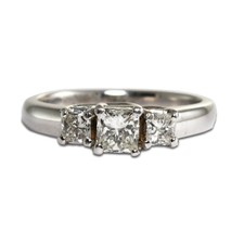 14K White Gold Three-Stone Diamond Engagement Ring 1.10ct